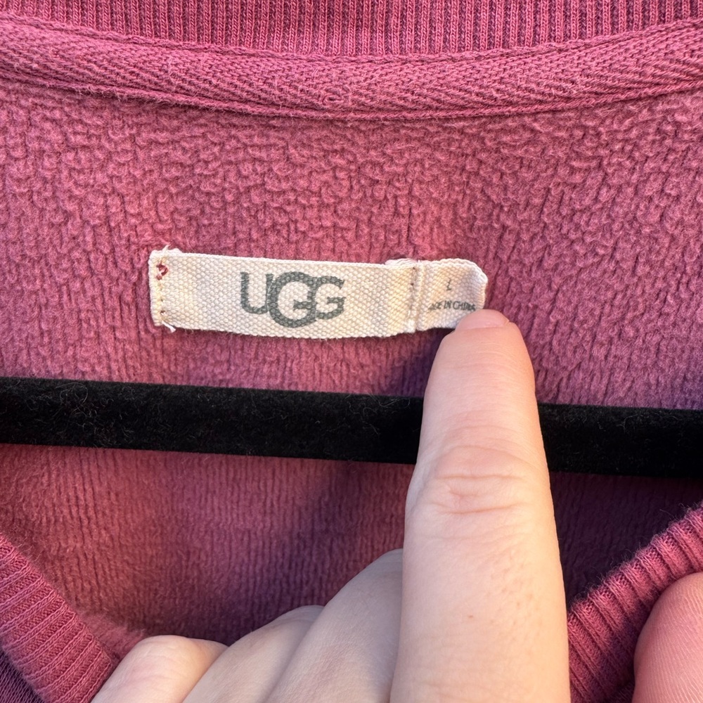 Ugg Hallidie Pinkish Red Crew Neck Short Pile Faux Fur Pullover size large - Picture 4 of 8